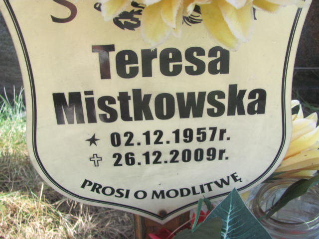 Teresa Mistkowska 1957 Świdnica - Grobonet - Wyszukiwarka osób pochowanych